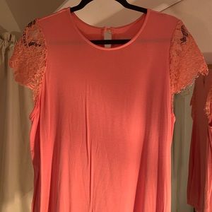 Merona Coral Blouse with Lace Cap Sleeves